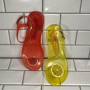 KATY PERRY Size 8 Red Watermelon & Yellow Lemon Jelly Clear Sandals; Preloved